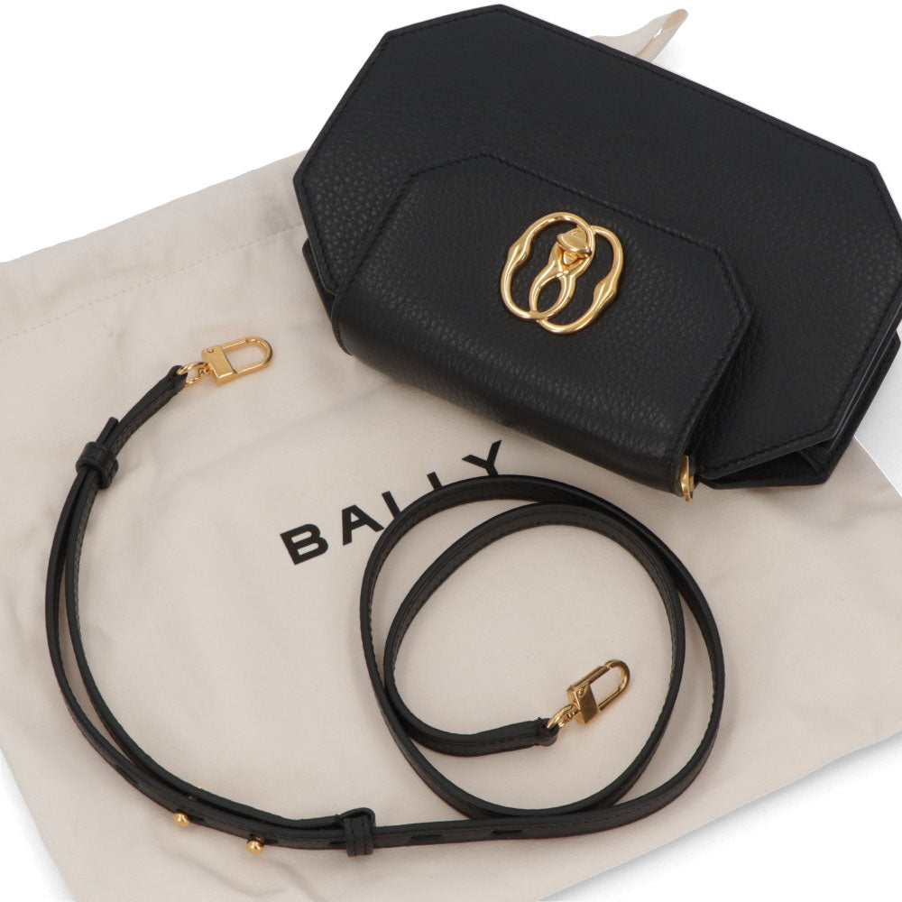 BALLY ショルダーバッグ ブラック レザー ロゴ ゴールド金具 BALLY ショルダーバッグ ブラック レザー ロゴ ゴールド金具