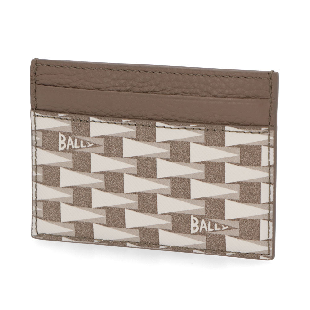 BALLY カードケース グレージュ レザー ロゴ ペナントモチーフ