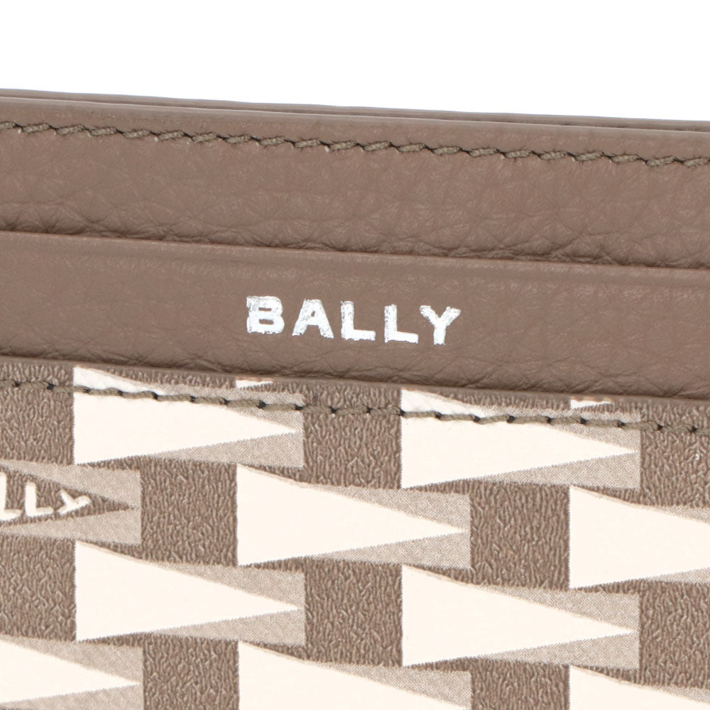 BALLY カードケース グレージュ レザー ロゴ ペナントモチーフ