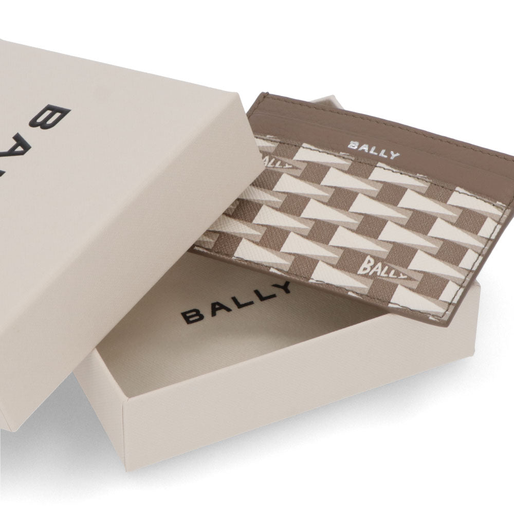 BALLY カードケース グレージュ レザー ロゴ ペナントモチーフ