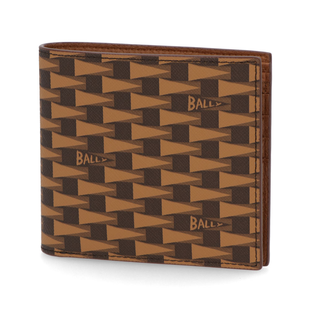 バリー BALLY 財布 二つ折り財布 メンズ ブラウン系 レザー ロゴ ペナントモチーフ ウォレット 総柄 小銭入れなし PNT_BIFOLD 8CC/I8D4O