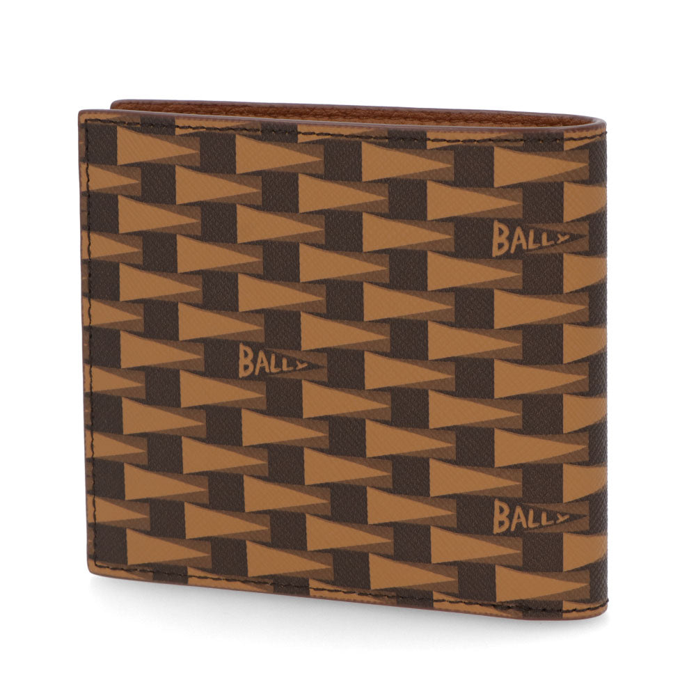 バリー BALLY 財布 二つ折り財布 メンズ ブラウン系 レザー ロゴ ペナントモチーフ ウォレット 総柄 小銭入れなし PNT_BIFOLD 8CC/I8D4O