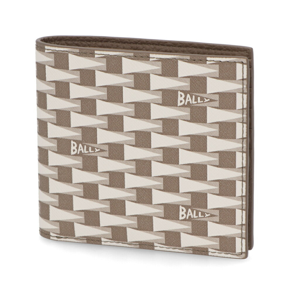 バリー BALLY 財布 二つ折り財布 メンズ グレージュ レザー ロゴ ペナントモチーフ ウォレット 総柄 小銭入れなし PNT_BIFOLD 8CC/I8N0P