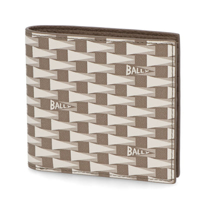 バリー BALLY 財布 二つ折り財布 メンズ グレージュ レザー ロゴ ペナントモチーフ ウォレット 総柄 小銭入れなし PNT_BIFOLD 8CC/I8N0P