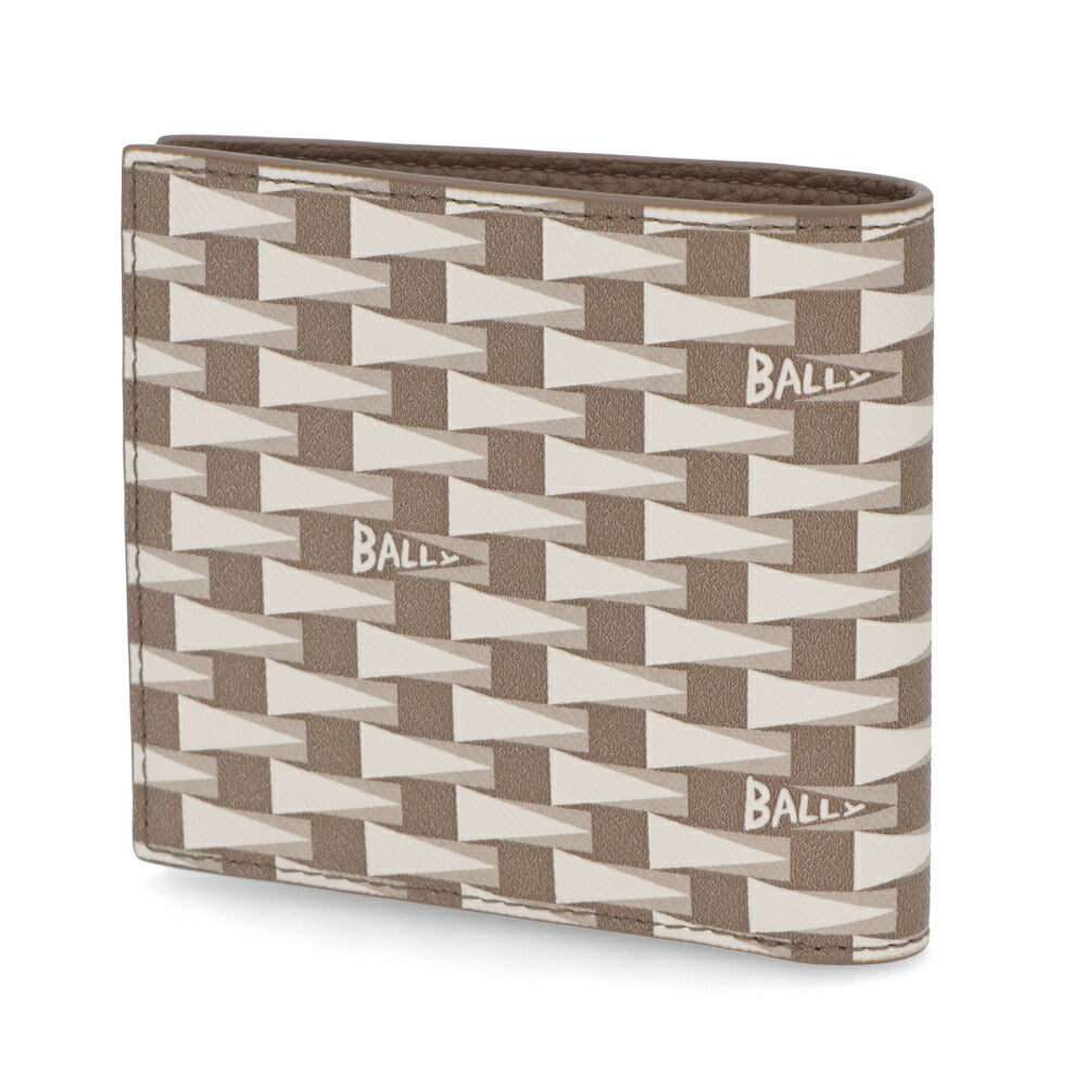 バリー BALLY 財布 二つ折り財布 メンズ グレージュ レザー ロゴ ペナントモチーフ ウォレット 総柄 小銭入れなし PNT_BIFOLD 8CC/I8N0P