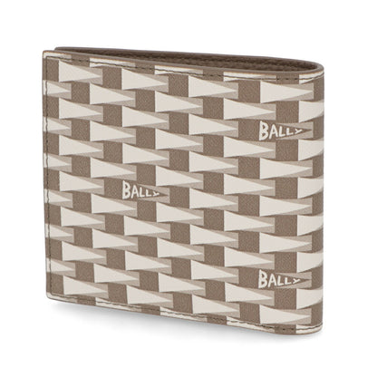 バリー BALLY 財布 二つ折り財布 メンズ グレージュ レザー ロゴ ペナントモチーフ ウォレット 総柄 小銭入れなし PNT_BIFOLD 8CC/I8N0P