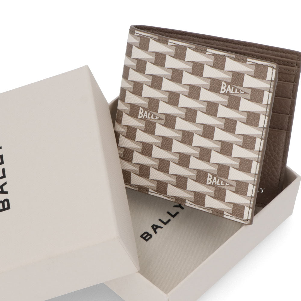 バリー BALLY 財布 二つ折り財布 メンズ グレージュ レザー ロゴ ペナントモチーフ ウォレット 総柄 小銭入れなし PNT_BIFOLD 8CC/I8N0P