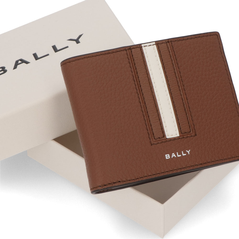 バリー BALLY 財布 二つ折り財布 メンズ 761765998316 ブラウン レザー ロゴ シンプル ストライプデザイン 小銭入れなし RBN_BIFOLD 6CC