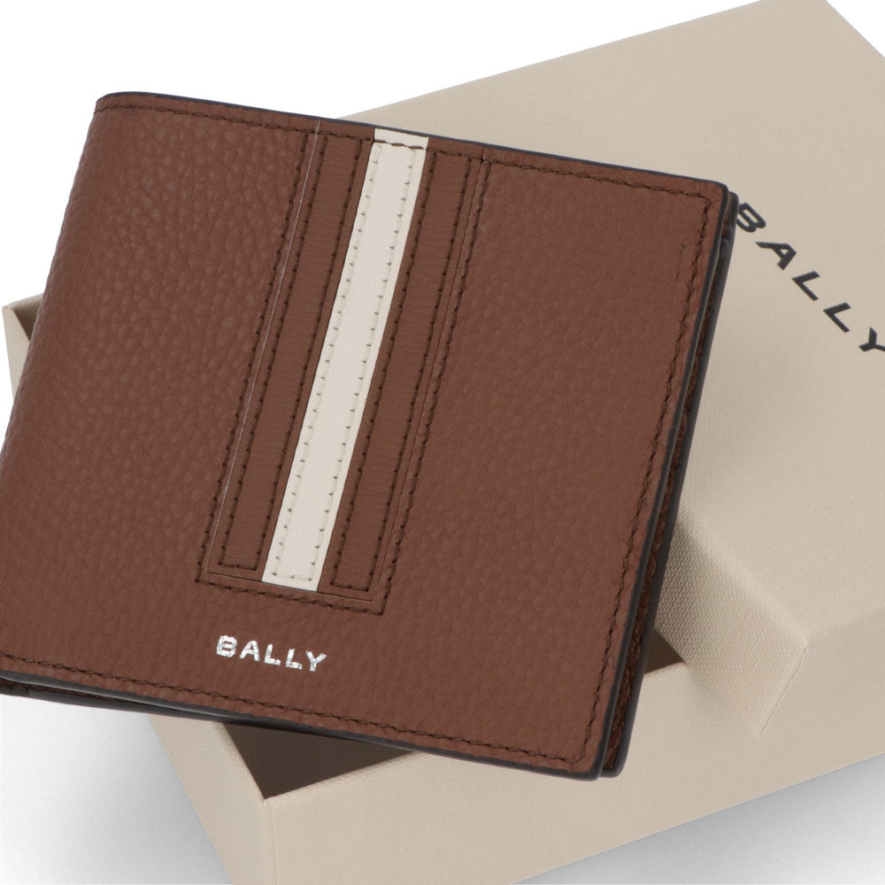バリー BALLY 財布 二つ折り財布 メンズ 761765997789 ブラウン レザー ロゴ シンプル ストライプデザイン 小銭入れなし RBN_BIFOLD 8CC