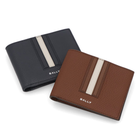バリー BALLY 財布 二つ折り財布 メンズ 761346612296 ブラウン ネイビー レザー ロゴ シンプル ストライプデザイン 小銭入れなし RBN_BIFOLD ID N