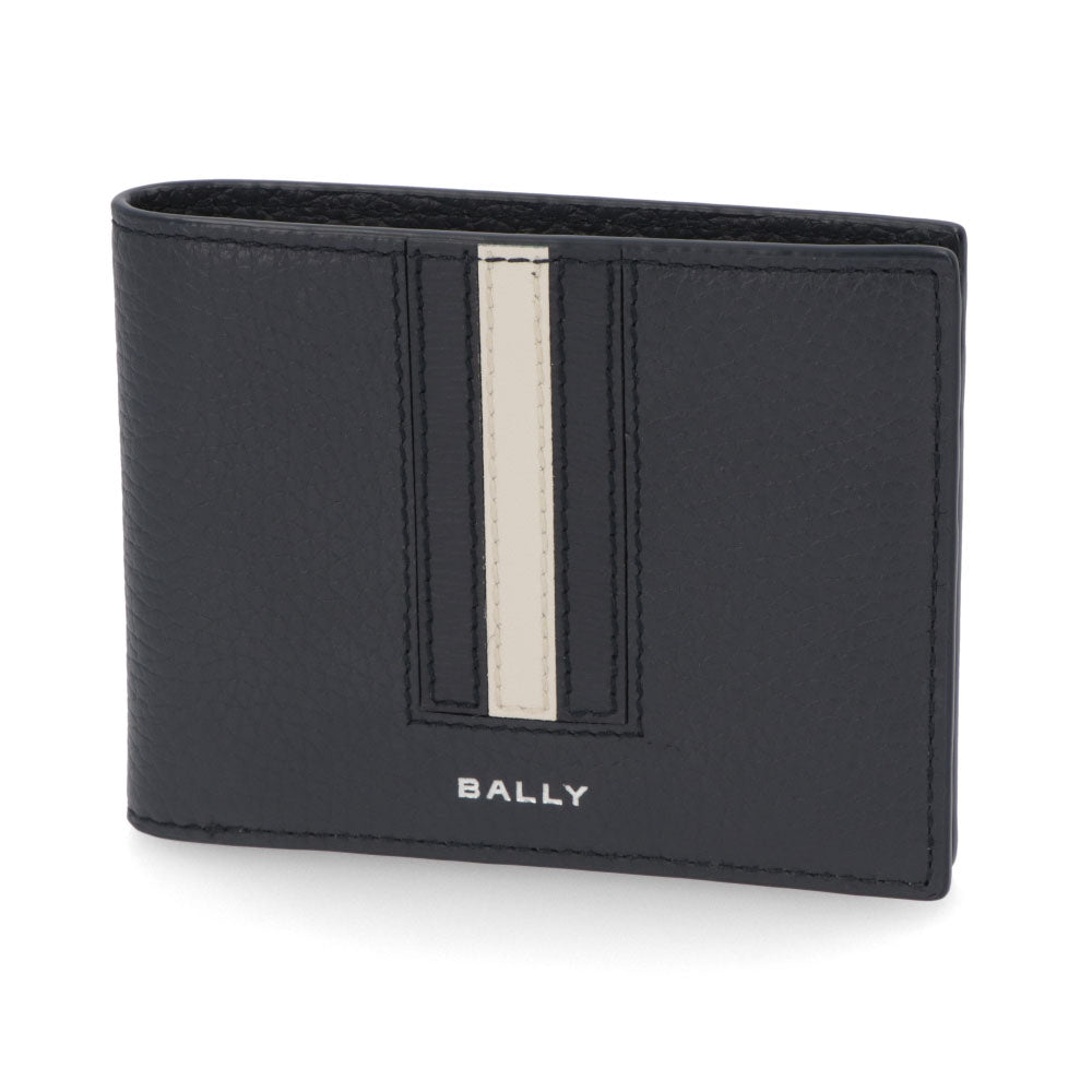 バリー BALLY 財布 二つ折り財布 メンズ 761346612296 ブラウン ネイビー レザー ロゴ シンプル ストライプデザイン 小銭入れなし RBN_BIFOLD ID N