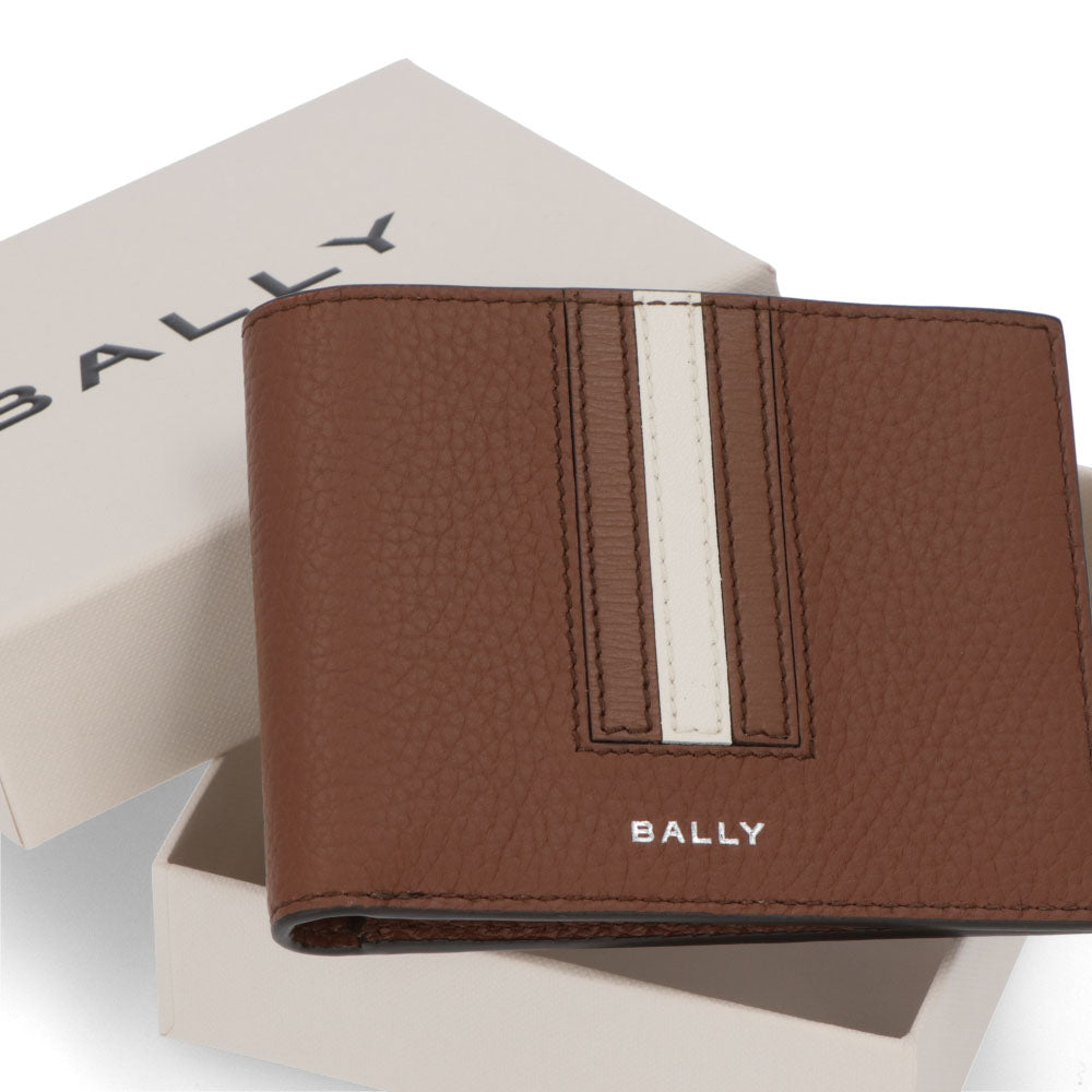 バリー BALLY 財布 二つ折り財布 メンズ 761346612296 ブラウン ネイビー レザー ロゴ シンプル ストライプデザイン 小銭入れなし RBN_BIFOLD ID N