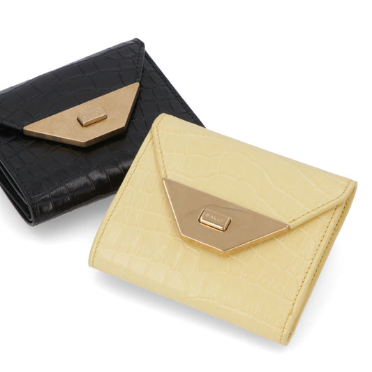 バリー BALLY 財布 三つ折り財布 レディース WLO05H VT383 イエロー ブラック レザー 型押しレザー ゴールド金具 ロゴ 小銭入れ付き TILT COMPACT W