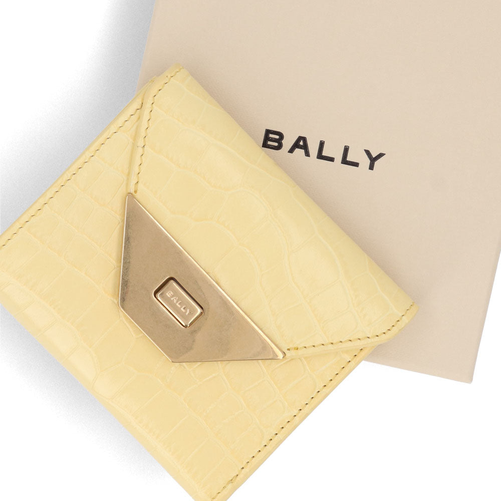 バリー BALLY 財布 三つ折り財布 レディース WLO05H VT383 イエロー ブラック レザー 型押しレザー ゴールド金具 ロゴ 小銭入れ付き TILT COMPACT W
