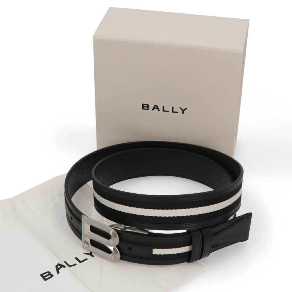 BALLY ベルト ブラック レザー キャンバス ロゴ