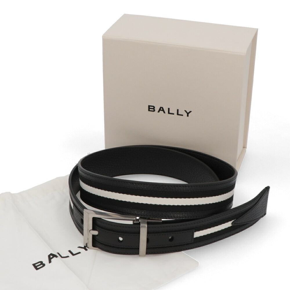 BALLY ベルト ブラック レザー キャンバス ロゴ