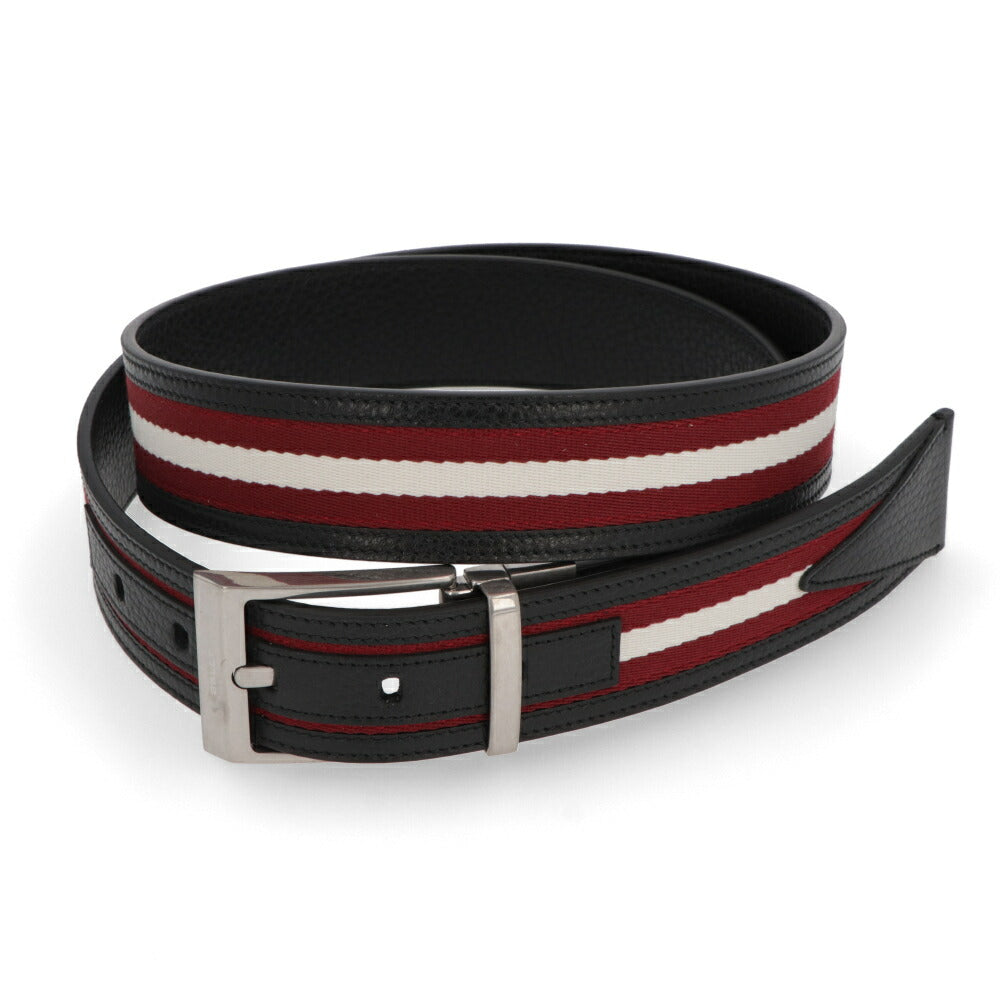 BALLY ベルト ブラック×レッド レザー キャンバス