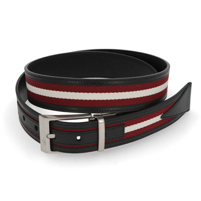 BALLY ベルト ブラック×レッド レザー キャンバス