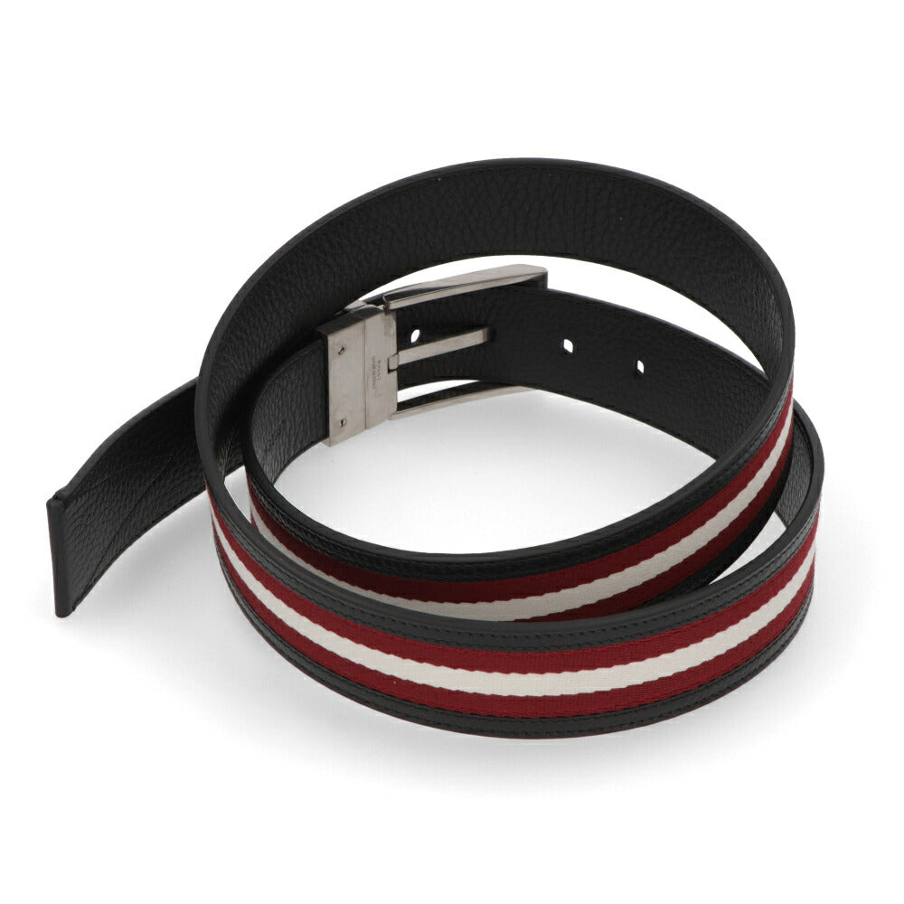 BALLY ベルト ブラック×レッド レザー キャンバス
