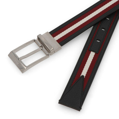 BALLY ベルト ブラック×レッド レザー キャンバス