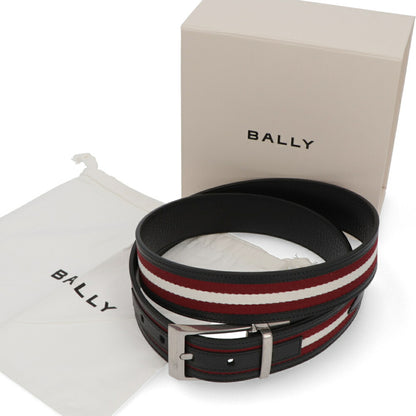 BALLY ベルト ブラック×レッド レザー キャンバス