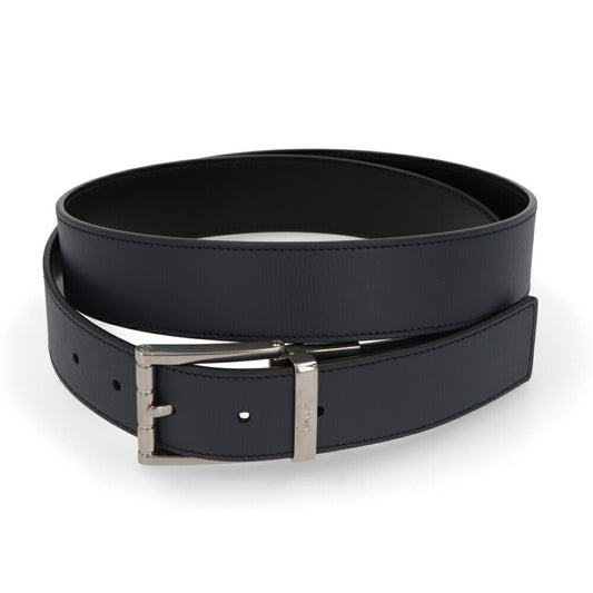 BALLY ベルト ブラック×ネイビー レザー シルバー金具