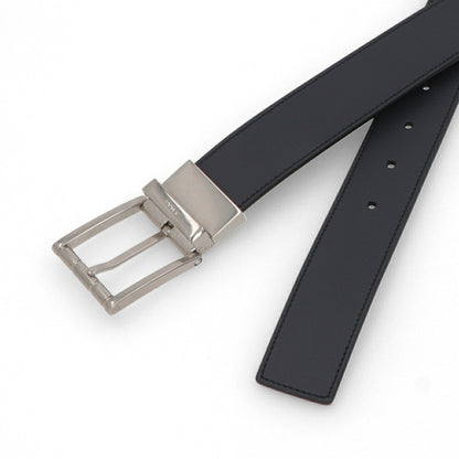 BALLY ベルト ブラック×ネイビー レザー シルバー金具