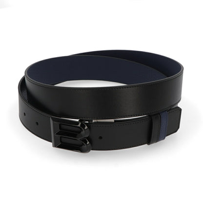 BALLY ベルト ブラック×ネイビー レザー ロゴ エンブレム