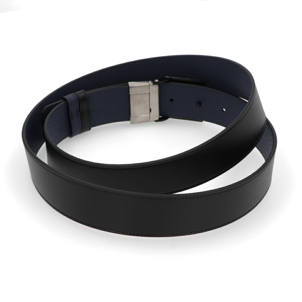 BALLY ベルト ブラック×ネイビー レザー ロゴ エンブレム