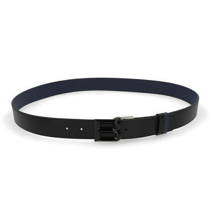 BALLY ベルト ブラック×ネイビー レザー ロゴ エンブレム