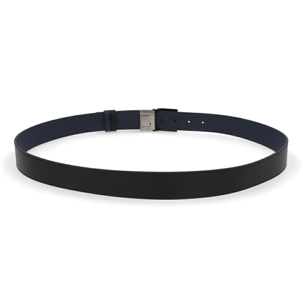 BALLY ベルト ブラック×ネイビー レザー ロゴ エンブレム