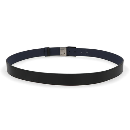 BALLY ベルト ブラック×ネイビー レザー ロゴ エンブレム