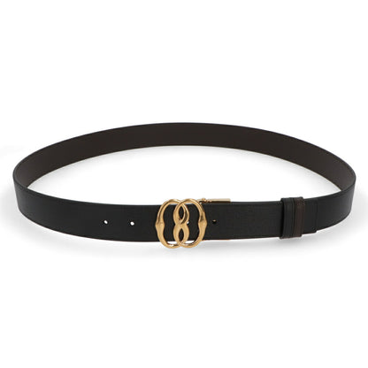 BALLY ベルト ブラック×ブラウン レザー ロゴ エンブレム