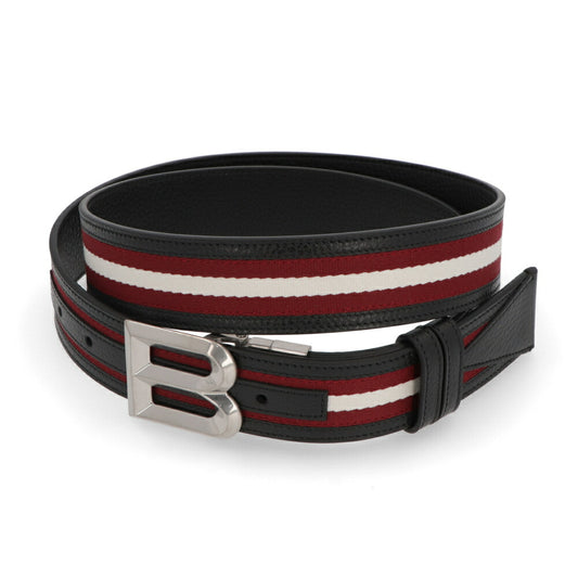 BALLY ベルト ブラック×レッド レザー キャンバス