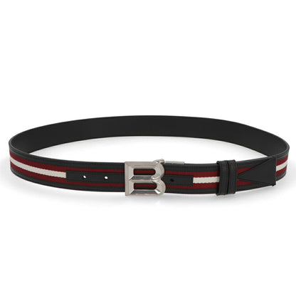 BALLY ベルト ブラック×レッド レザー キャンバス