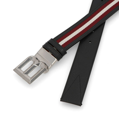BALLY ベルト ブラック×レッド レザー キャンバス