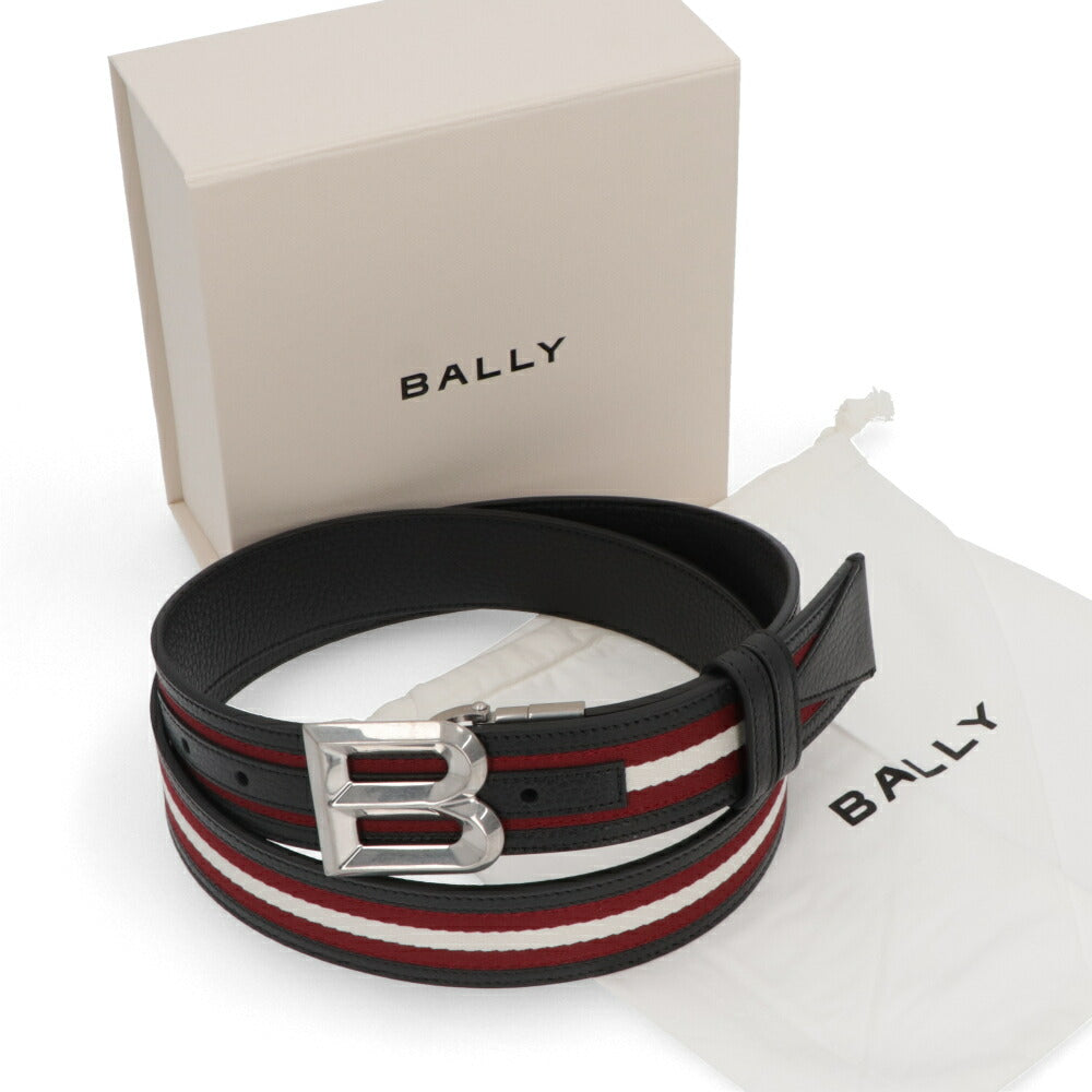 BALLY ベルト ブラック×レッド レザー キャンバス