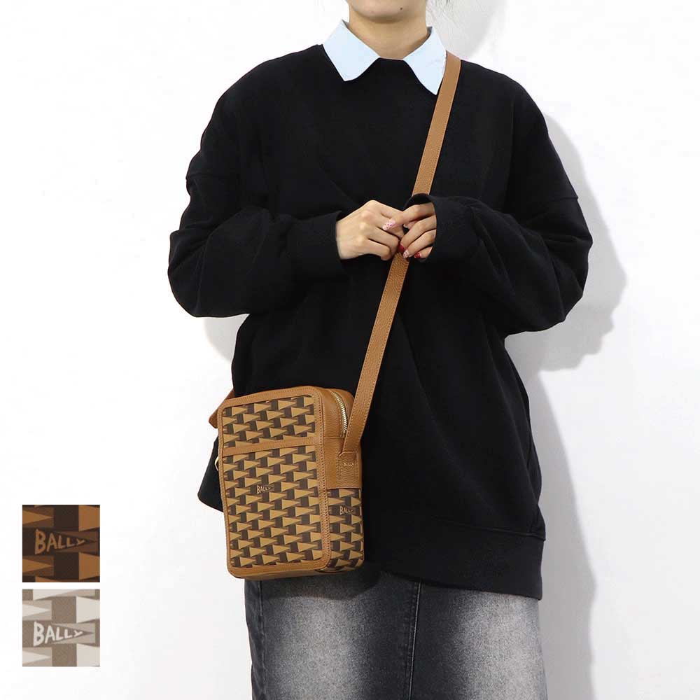 バリー BALLY バッグ ショルダーバッグ ユニセックス CROSS ブラウン×オーロソフト マルチデセルトブラウン ロゴ 柄 ミニバッグ レザー ゴールド金具 メンズ レディース 6305088