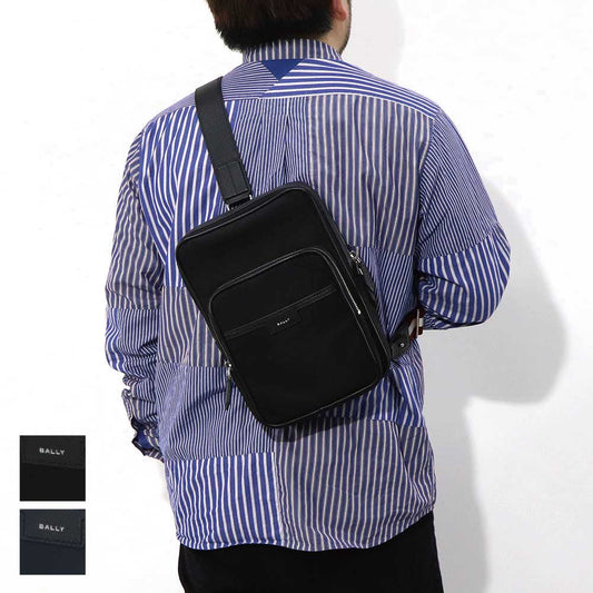 バリー BALLY バッグ ボディバッグ メンズ CODE SLING BAGF ネイビー ブラック レザー ロゴ ストライプ スリングバッグ ベルトバッグ 761346610341