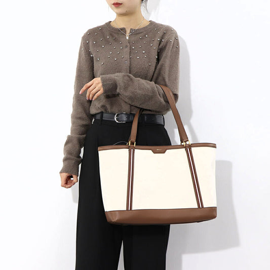 バリー BALLY バッグ トートバッグ ユニセックス CODE TOTE LF ホワイト×ブラウン ファブリック レザー メンズ レディース ロゴ ゴールド金具 ミニポーチ シンプル 大容量 WAE03W