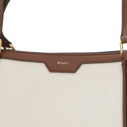 バリー BALLY バッグ トートバッグ ユニセックス CODE TOTE LF ホワイト×ブラウン ファブリック レザー メンズ レディース ロゴ ゴールド金具 ミニポーチ シンプル 大容量 WAE03W
