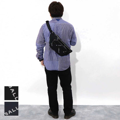 バリー BALLY バッグ ボディバッグ ユニセックス CODE BELT BAG ネイビー ブラック ナイロン レザー メンズ レディース ロゴプリント 総柄 MAS01W