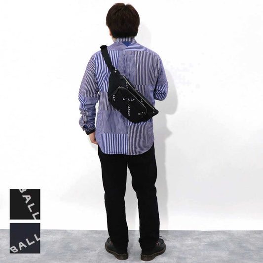 バリー BALLY バッグ ボディバッグ ユニセックス CODE BELT BAG ネイビー ブラック ナイロン レザー メンズ レディース ロゴプリント 総柄 MAS01W