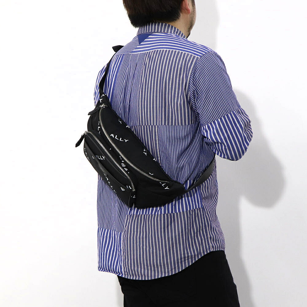 バリー BALLY バッグ ボディバッグ ユニセックス CODE BELT BAG ネイビー ブラック ナイロン レザー メンズ レディース ロゴプリント 総柄 MAS01W