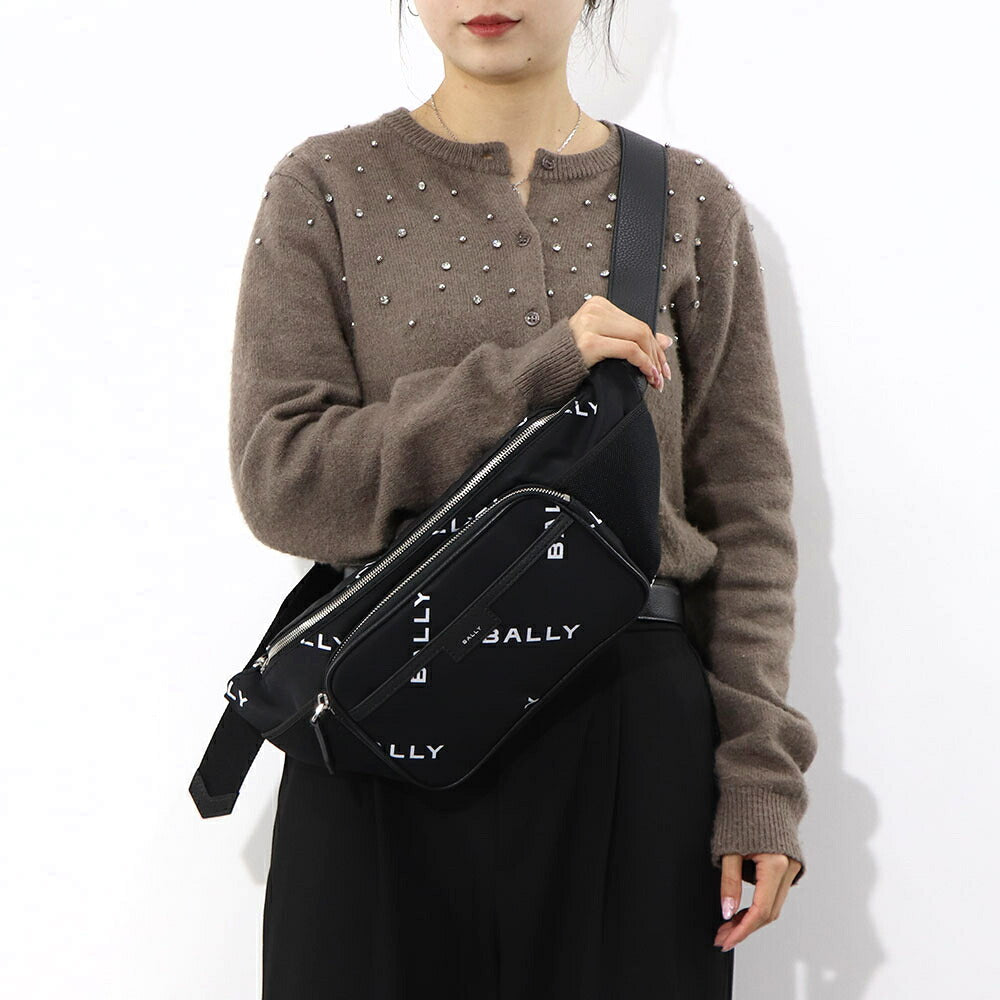 バリー BALLY バッグ ボディバッグ ユニセックス CODE BELT BAG ネイビー ブラック ナイロン レザー メンズ レディース ロゴプリント 総柄 MAS01W