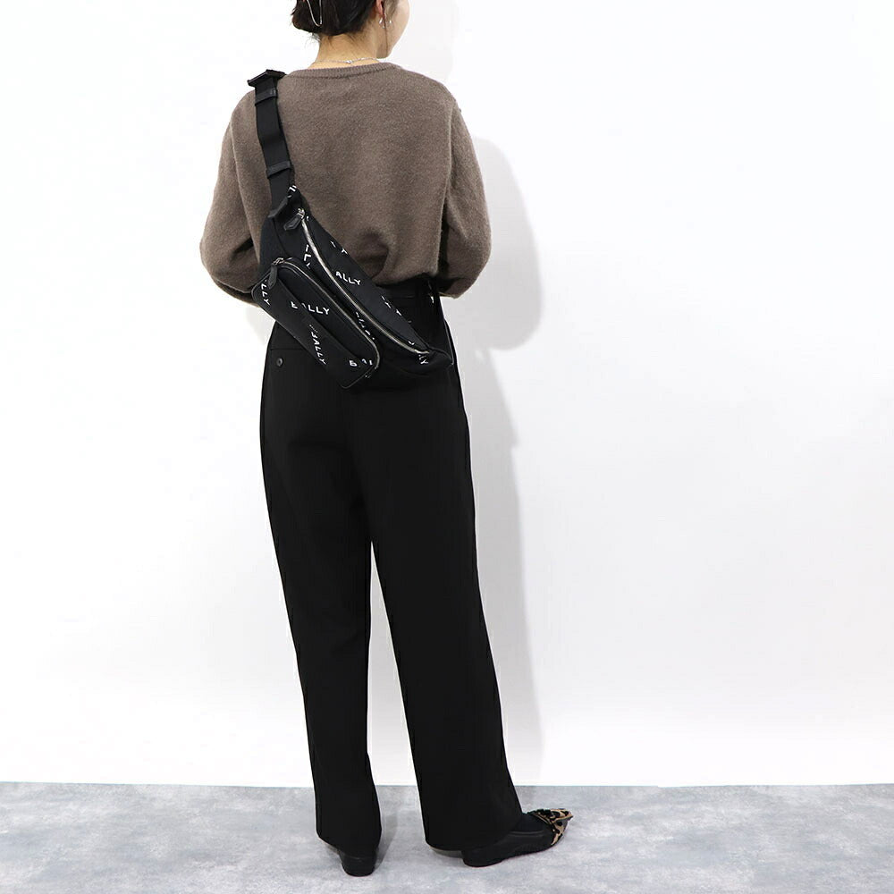 バリー BALLY バッグ ボディバッグ ユニセックス CODE BELT BAG ネイビー ブラック ナイロン レザー メンズ レディース ロゴプリント 総柄 MAS01W