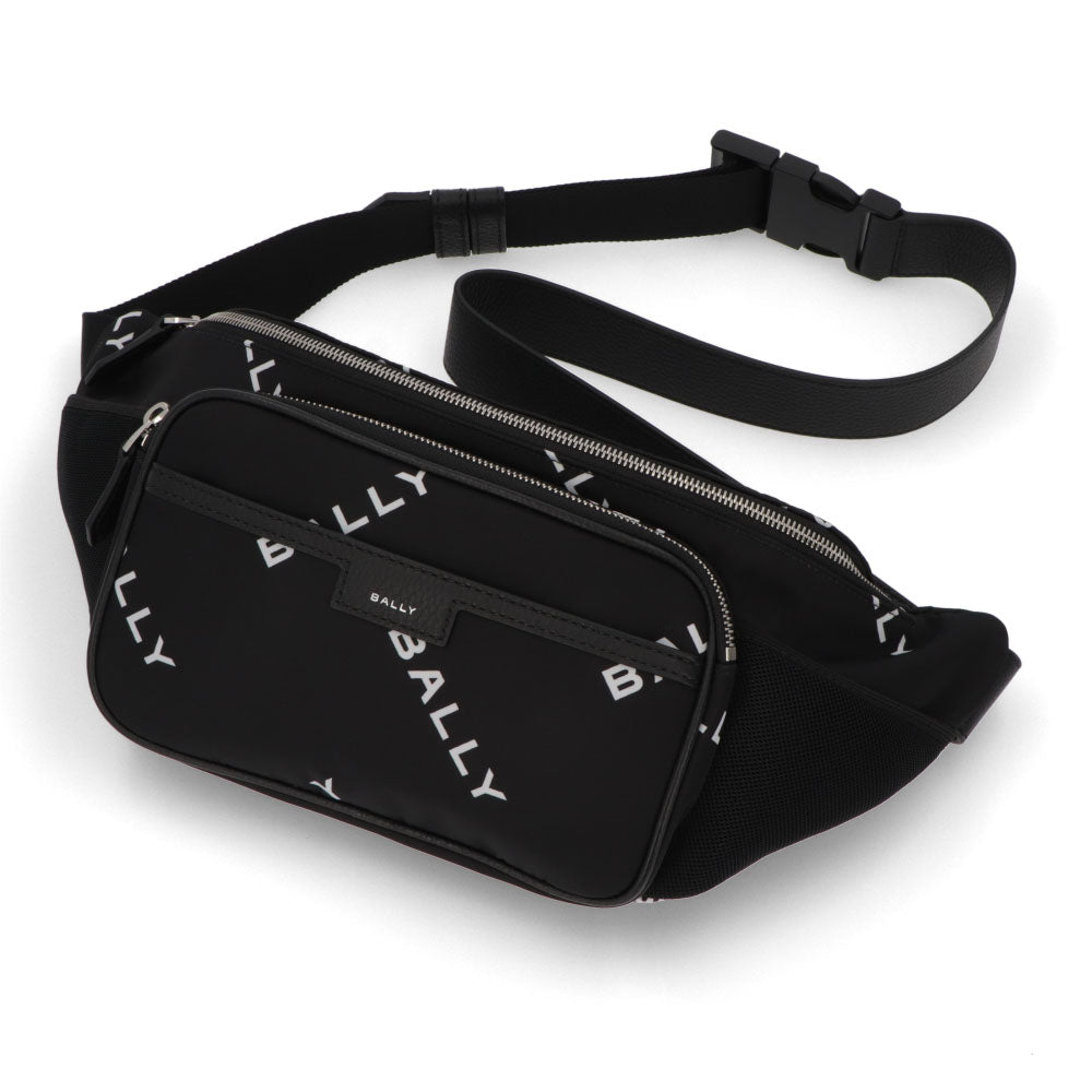 バリー BALLY バッグ ボディバッグ ユニセックス CODE BELT BAG ネイビー ブラック ナイロン レザー メンズ レディース ロゴプリント 総柄 MAS01W