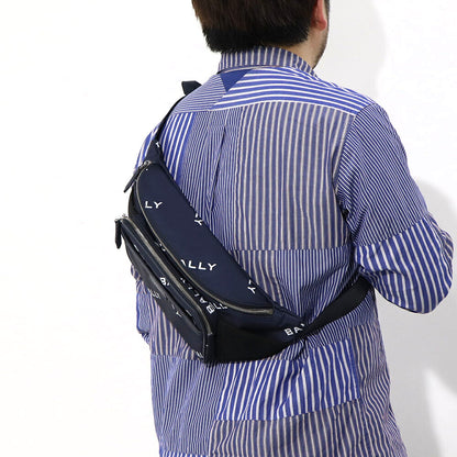 バリー BALLY バッグ ボディバッグ ユニセックス CODE BELT BAG ネイビー ブラック ナイロン レザー メンズ レディース ロゴプリント 総柄 MAS01W