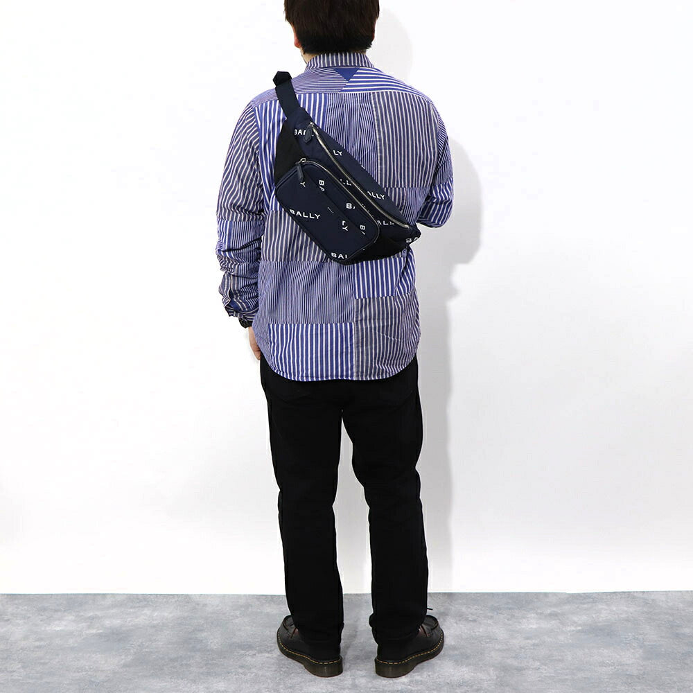 バリー BALLY バッグ ボディバッグ ユニセックス CODE BELT BAG ネイビー ブラック ナイロン レザー メンズ レディース ロゴプリント 総柄 MAS01W