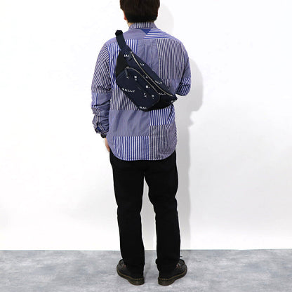 バリー BALLY バッグ ボディバッグ ユニセックス CODE BELT BAG ネイビー ブラック ナイロン レザー メンズ レディース ロゴプリント 総柄 MAS01W